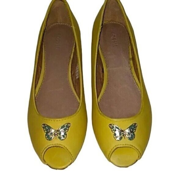 Fossil Yellow Leather Butterfly Flats - Picture 1 of 5